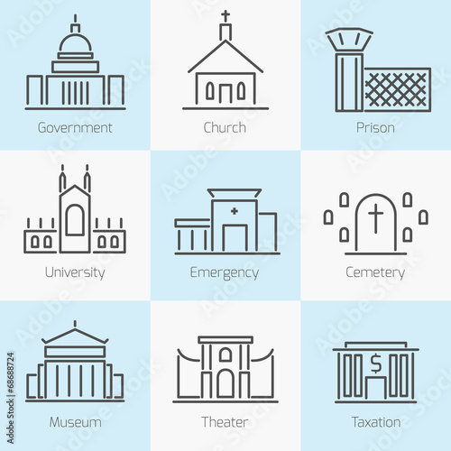 Set of government buildings icons