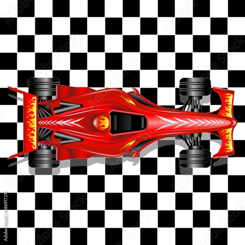 Formula 1 Red Race Car on Checkered Background