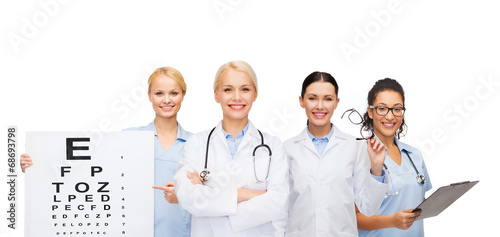 smiling female eye doctors and nurses