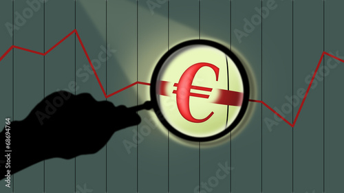 Magnifying glass. Euro business and graph
