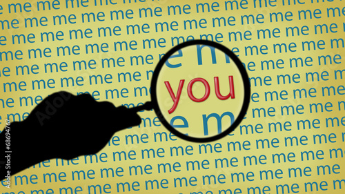 Magnifying glass. Sunflower background. You and Me