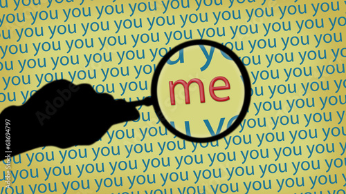 Magnifying glass. Sunflower background. You and Me