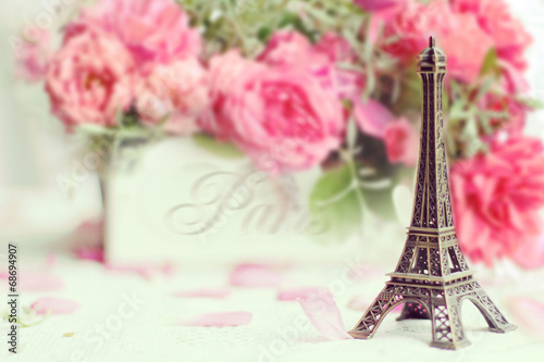 Paris - Eiffel Tower and roses in retro style