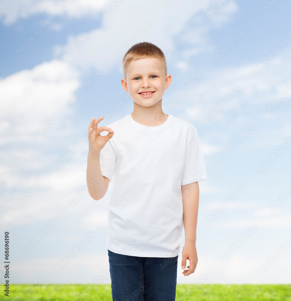smiling little boy in white blank t-shirt smiling little boy in white blank t-shirt