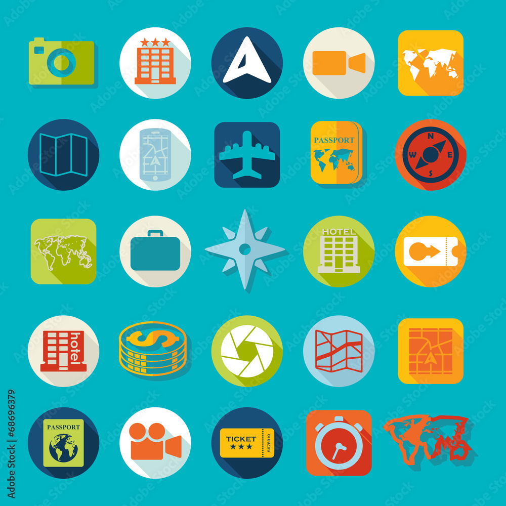 Set of summer tourism icons Set of summer tourism icons