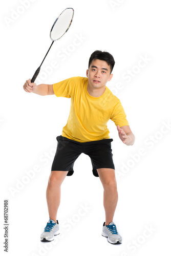 asian badminton chinese player in white background