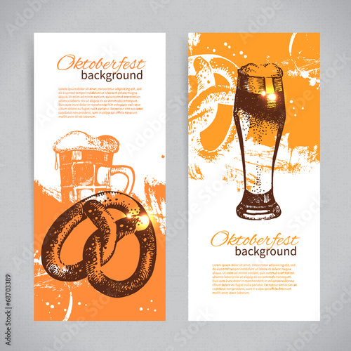 Banners of Oktoberfest beer design. Hand drawn illustrations.
