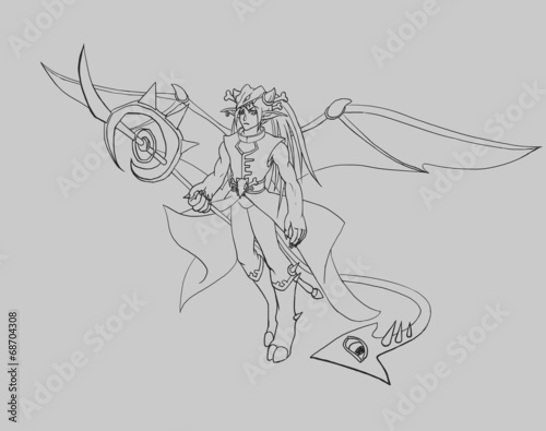 Young winged demon with a wand in his hand