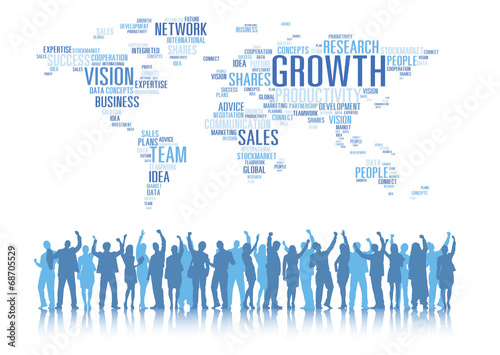Business People Arms Raised and Global Business C