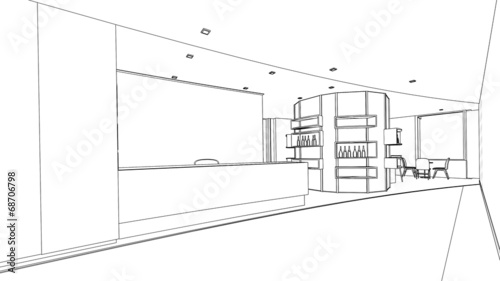 outline sketch of a interior reception area