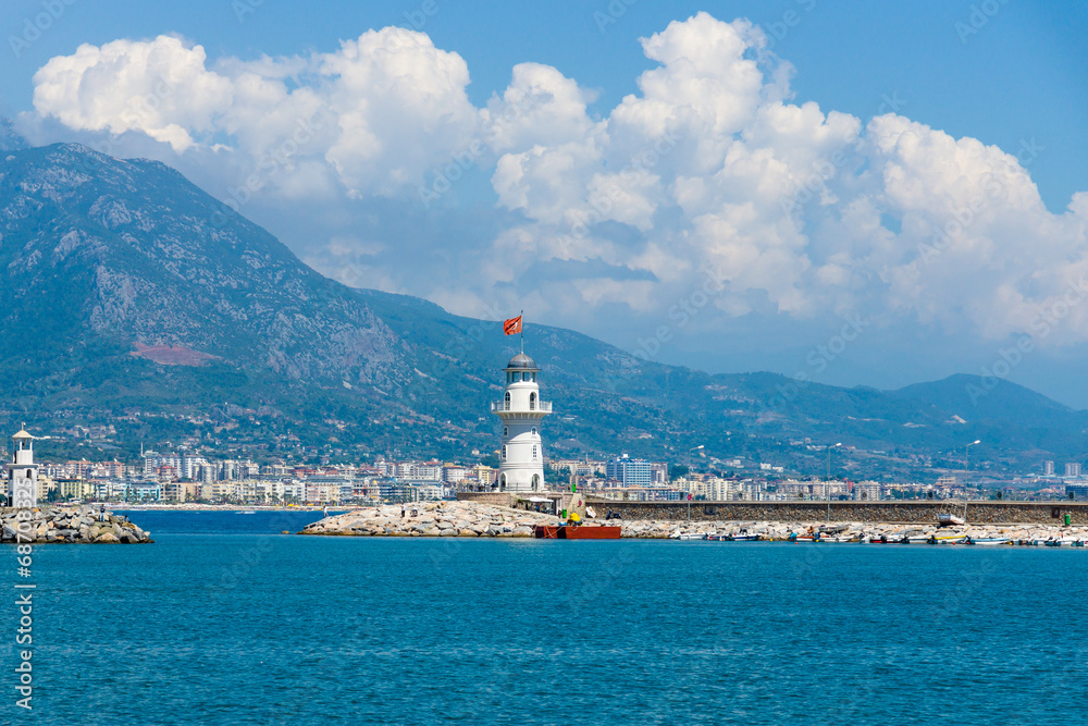 Sea port of Alanya and the lighthouse. Turkey.