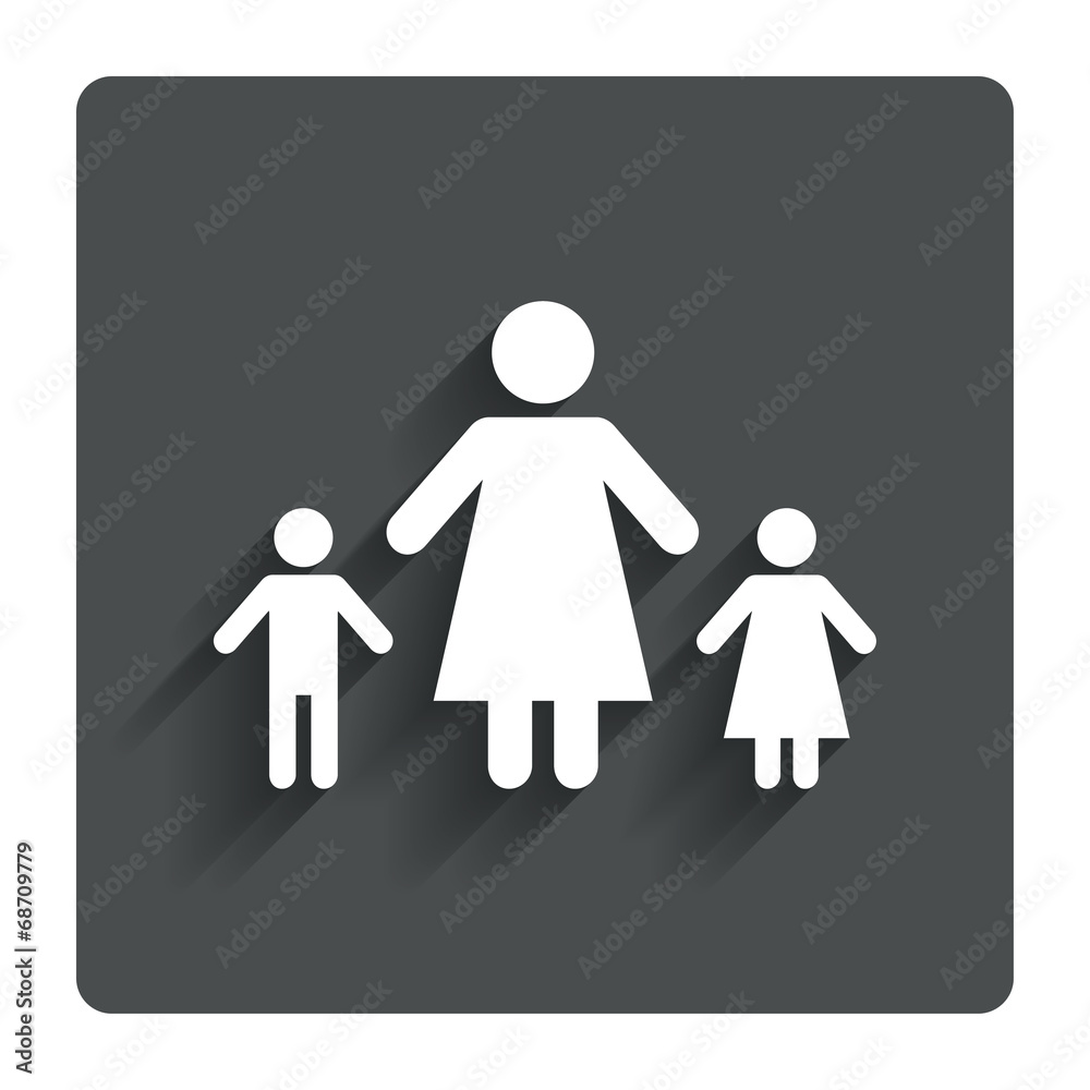 One-parent family with two children sign icon. One-parent family with two children sign icon.