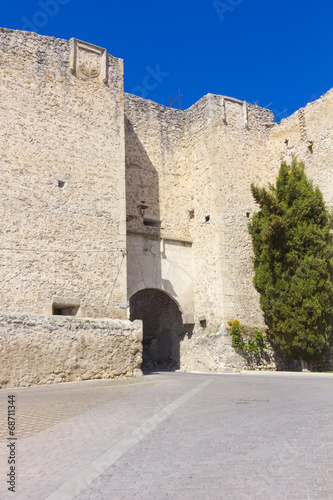Old stone wall and entrance to the Mudejar era, the village of C