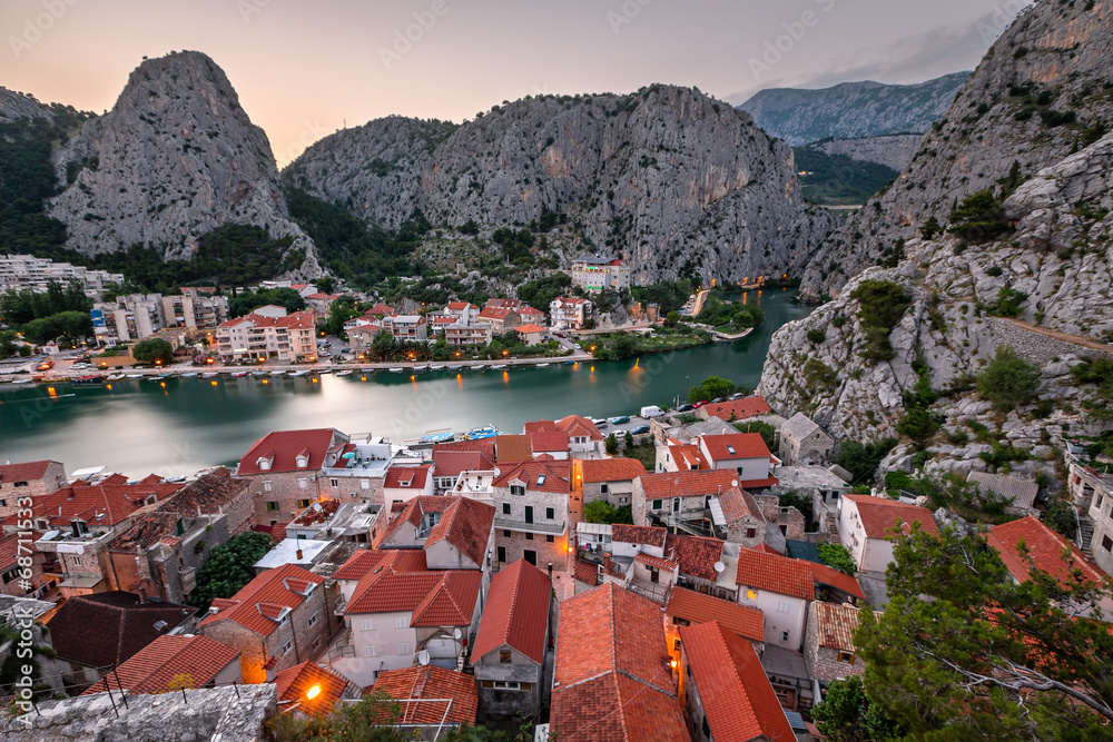 Aerial View on Omis and Cetina River Gorge in the Evening, Dalma