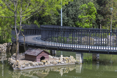 Footbridge over a lake in the park