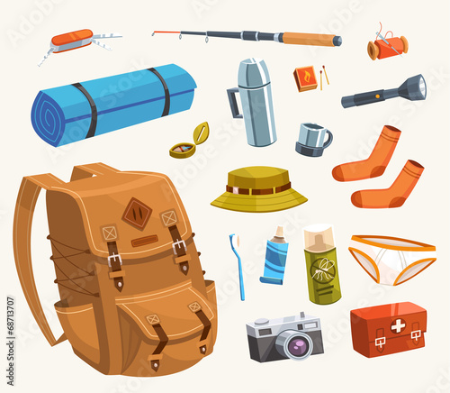 Camping equipment. Vector illustration.