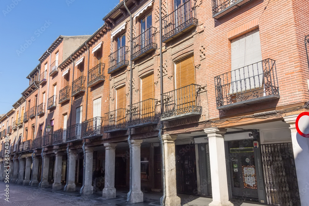 arcades in the streets of the old town in Alcala de Henares, Spa