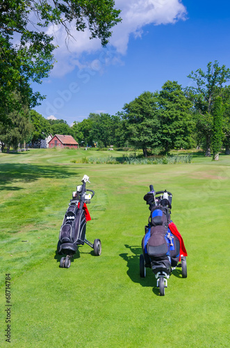 Golf bags on Swedish golf course