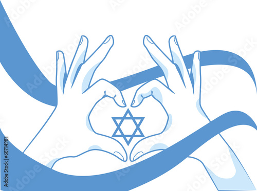 Hands and flag with Magen David, for an Independance Day