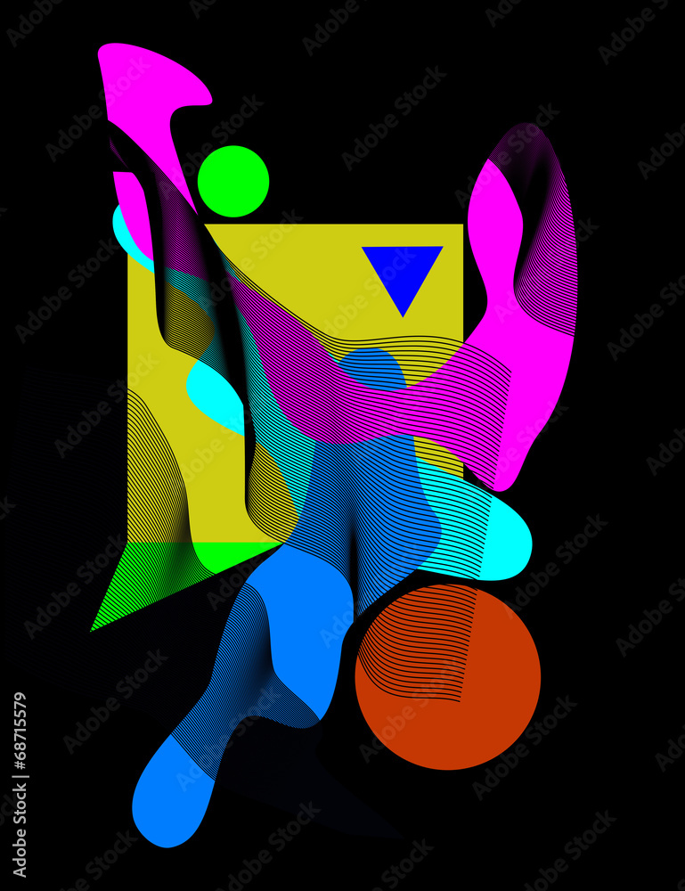 A multi-colored abstract of flowing forms on black