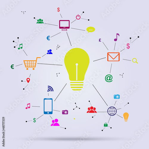 Lightbulb sorrounded by social media icons