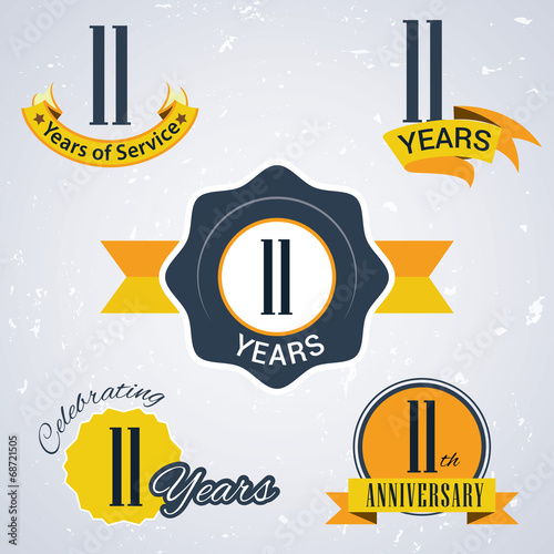 Retro vector stamp celebrating, 11 years of service,Anniversary