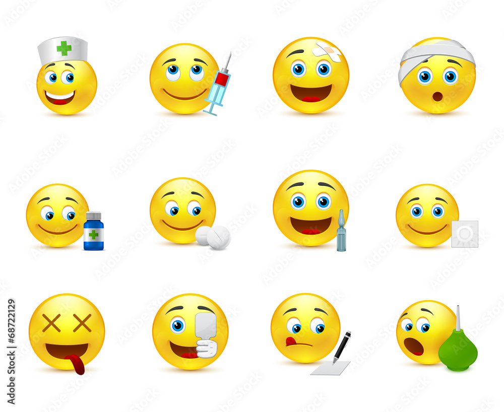 Fototapeta premium Funny vector smileys set to the medical thematics