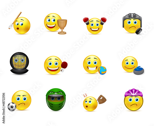 vector set of smiles on the topic sport games