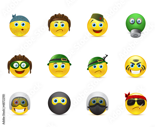 set of vector images smileys with military elements