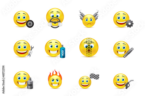 racing equipment smiles icons set