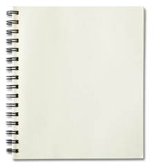 blank spiral notebook isolated on white background