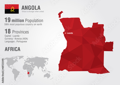 Angola world map with a pixel diamond texture. photo