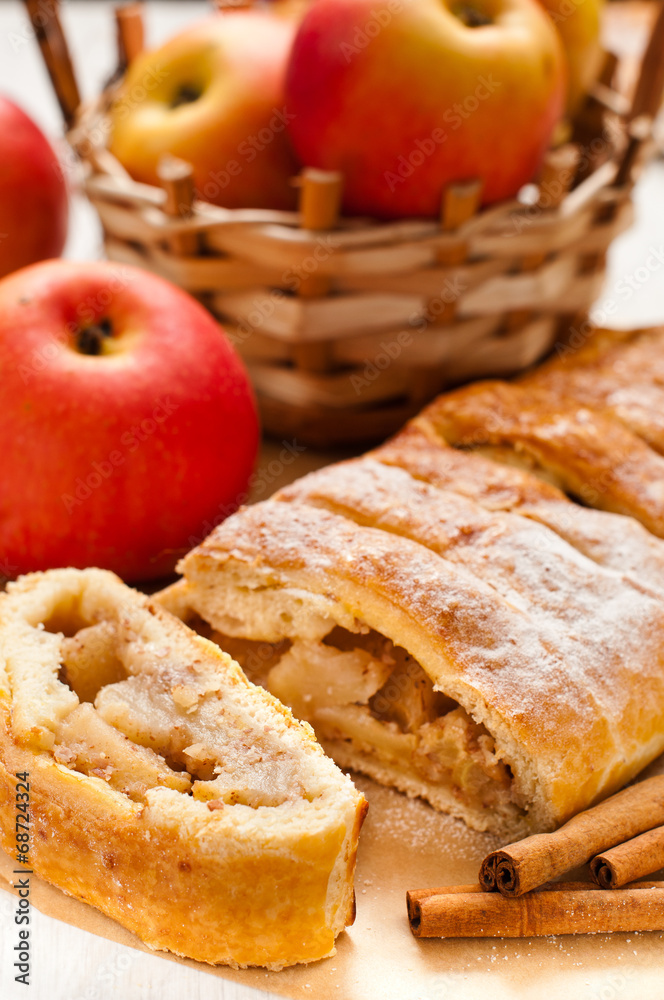 slice of an apple strudel on the table slice of an apple strudel on the table