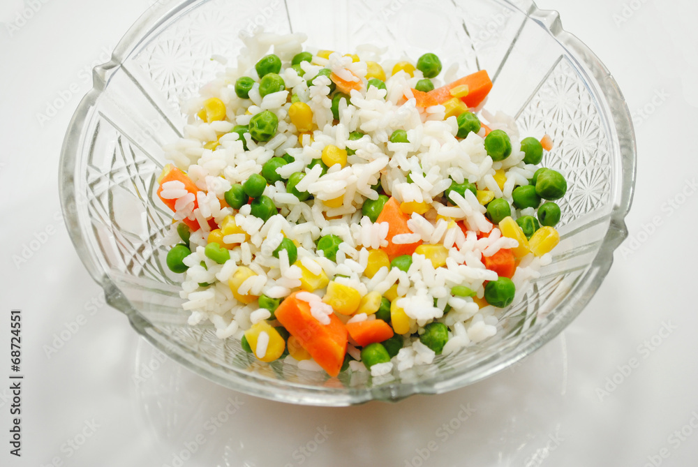 Rice and Vegetables in a Fancy Glass Bowl Rice and Vegetables in a Fancy Glass Bowl