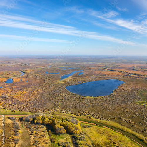 Swampy plain in autumn, top view