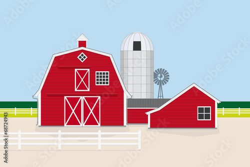 American Farm Flat Design Vector Illustration