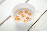 creamy soup with croutons