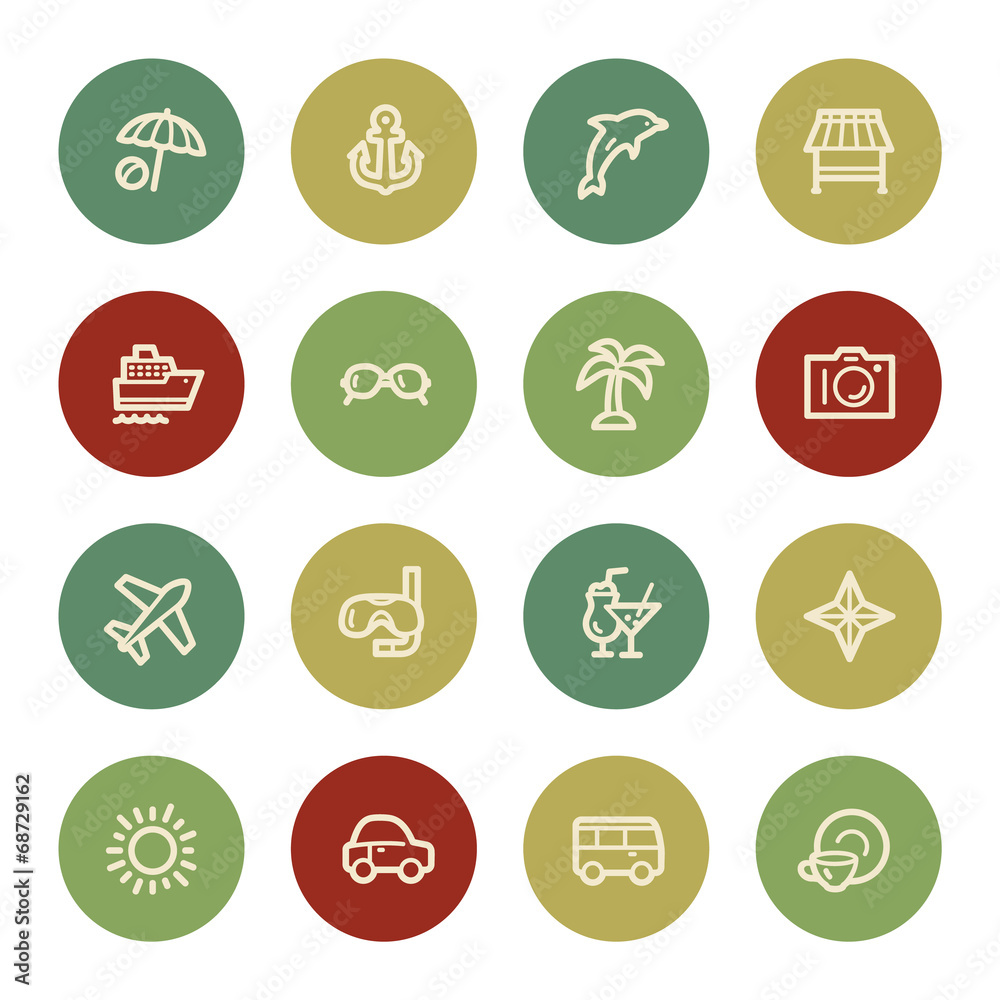 Vacation web icon set 1, vintage color