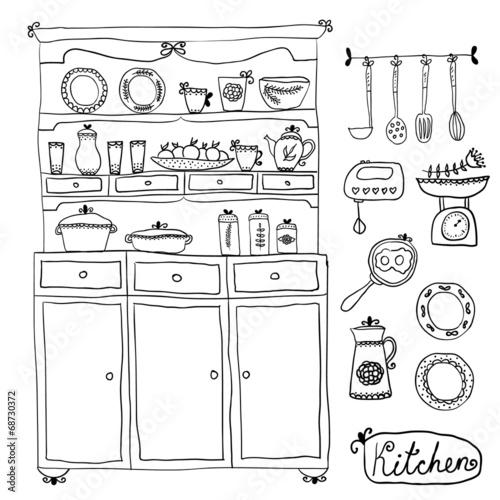 Kitchen set in vector. Design elements of kitchen.
