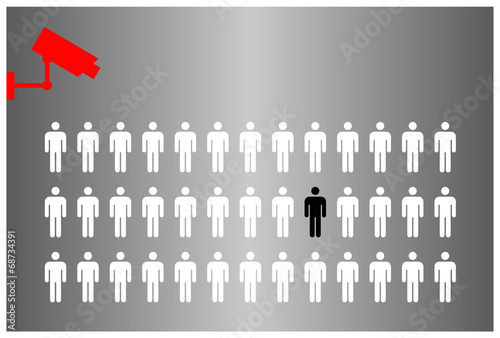 Illustration of offenders in the spotlight of surveillance camera