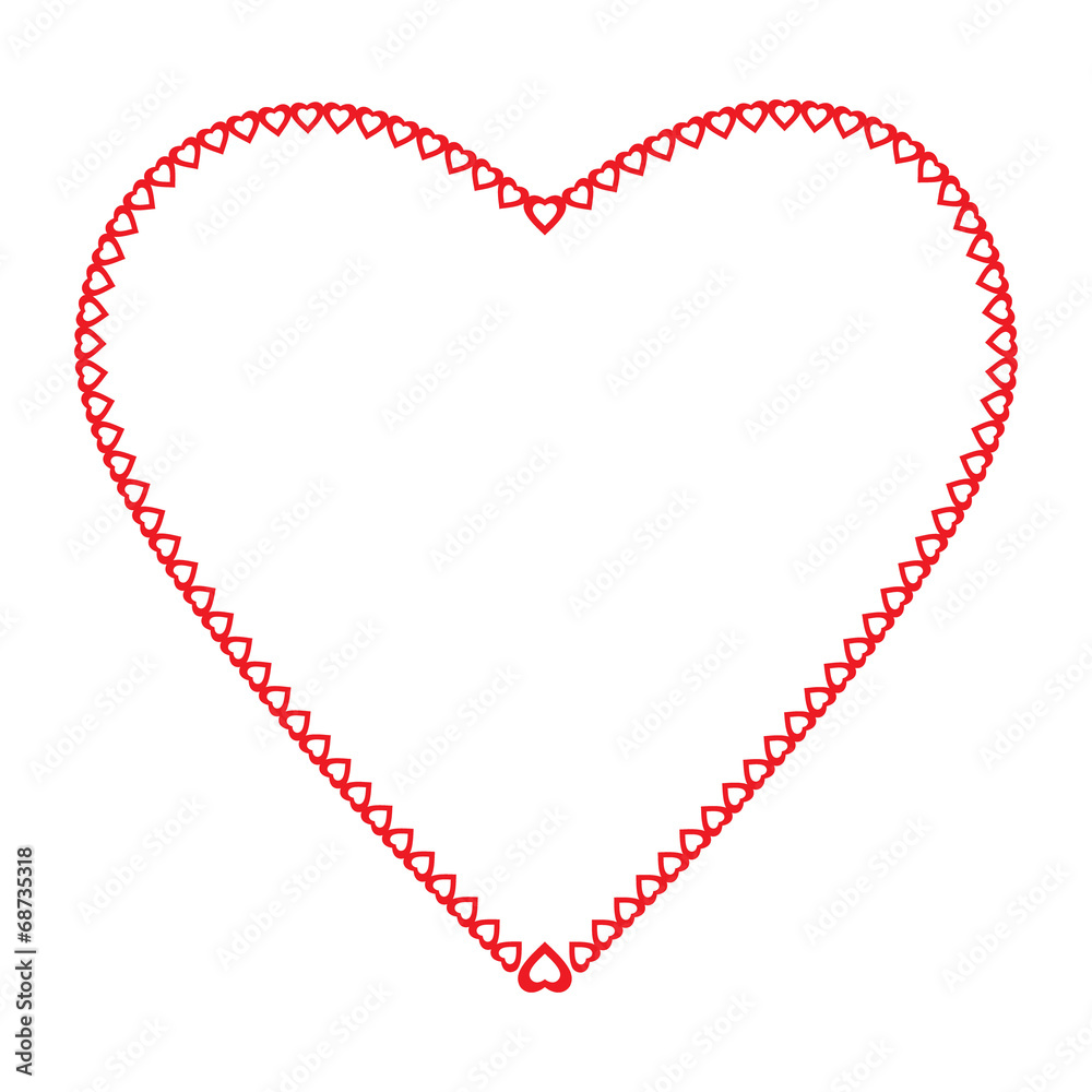 Frame heart the little hearts of red color on a white background Frame heart the little hearts of red color on a white background