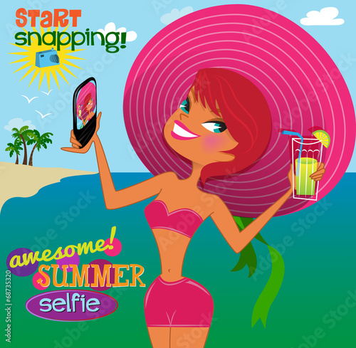 Summer Selfie Cartoon