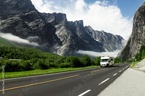 camping holidays car on the mountain road, norway