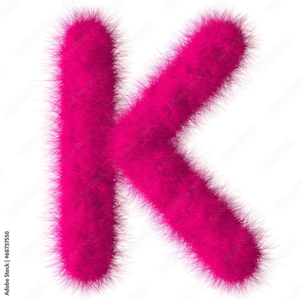 Pink shag K letter isolated on white background Pink shag K letter isolated on white background