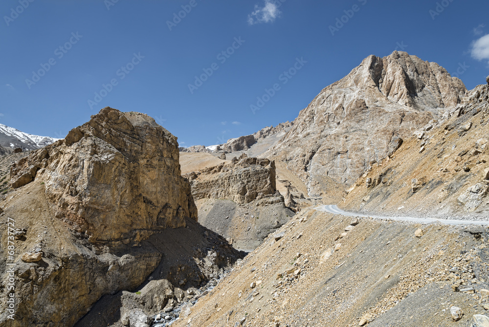 Winding road in rocky mountains