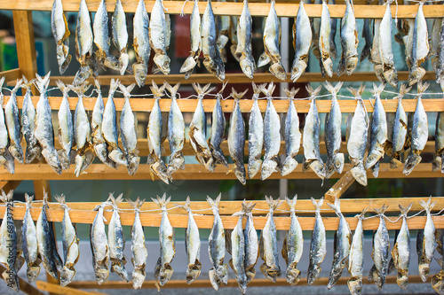 Canvas Print Fish market with dried salted in Istanbul, Turkey
