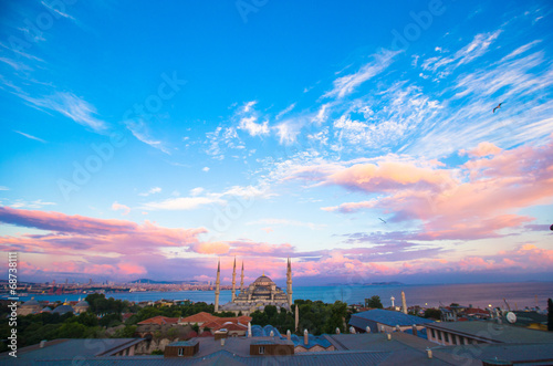 Blue Mosque at sunset in Istanbul, Turkey, Sultanahmet district