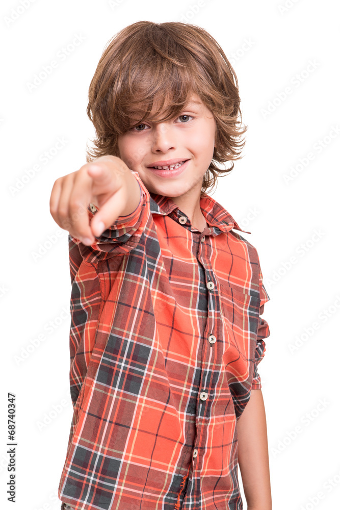 Boy pointing front Boy pointing front