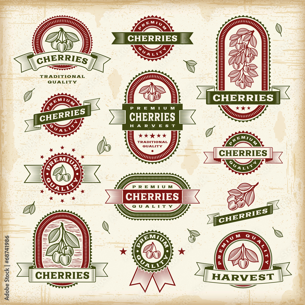 Vintage cherry labels set