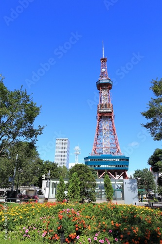 Sapporo Odori park and TV tower in Japan